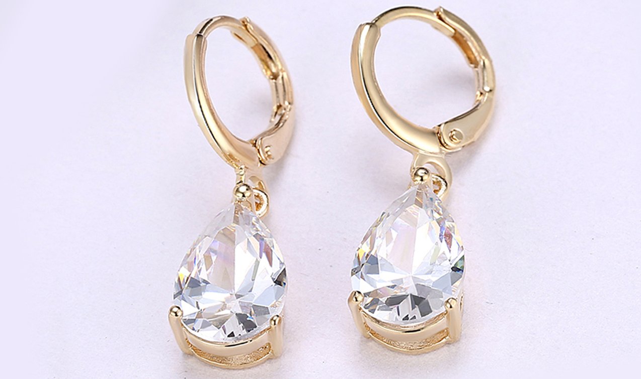 14K Gold Plating Sleek Elements Pear Cut Drop Earrings - 3 Options Ava