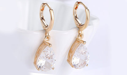 14K Gold Plating Sleek Elements Pear Cut Drop Earrings - 3 Options Ava