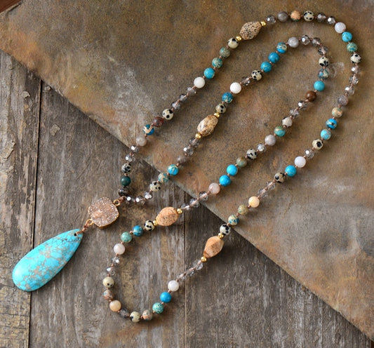 Long Necklace Natural Stones Crystals Druzy