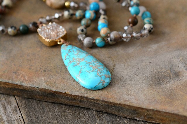 Long Necklace Natural Stones Crystals Druzy