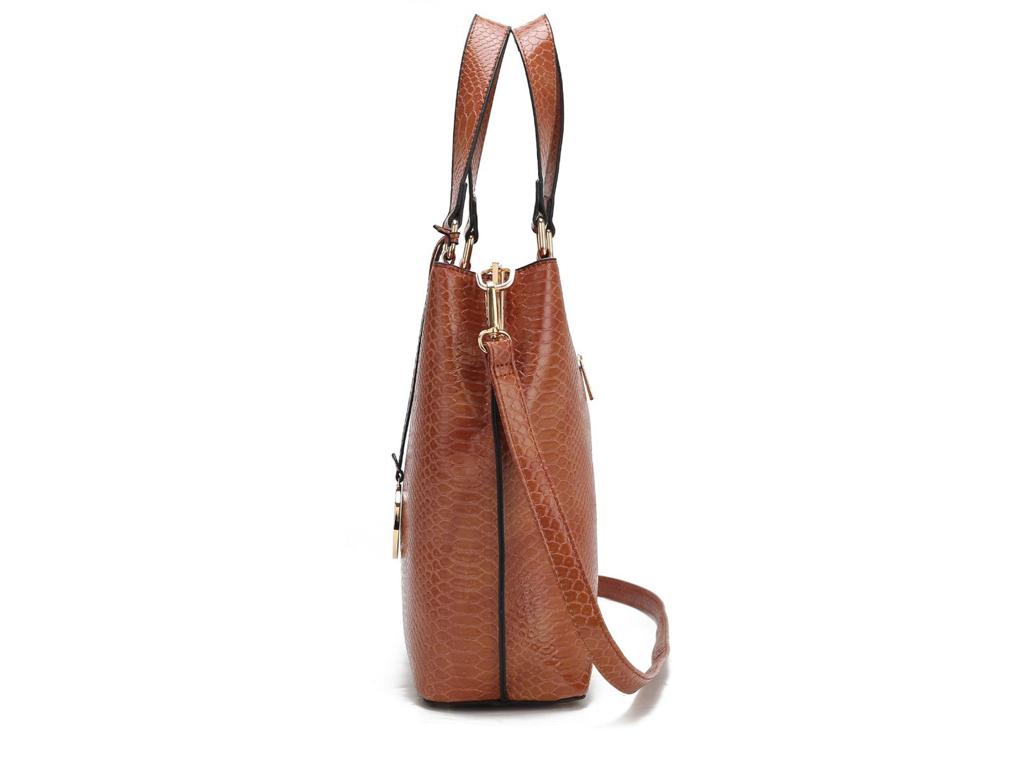 Beryl Vegan Leather, Snake embossed Women's Tote Bag & Wristlet (Detachable Strap)