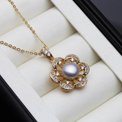 Designer Genuine Freshwater Pearl Floral Necklace in Gold