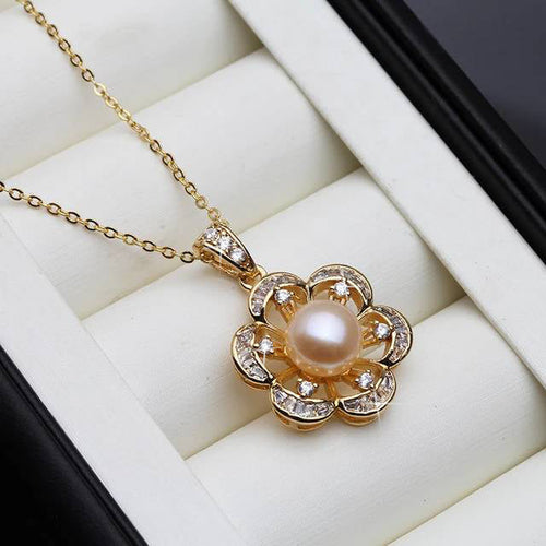 Designer Genuine Freshwater Pearl Floral Necklace in Gold