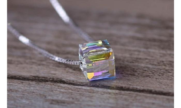 Aurora Borealis Crystal Cube Necklace Made with Crystal