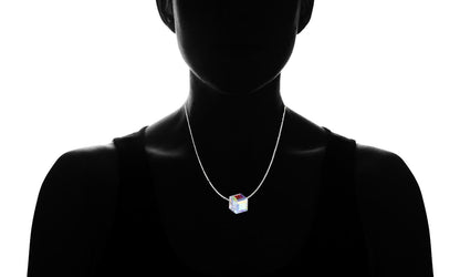 Aurora Borealis Crystal Cube Necklace Made with Crystal