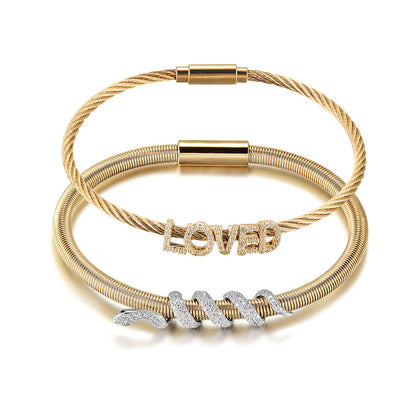 Snake Coiled Loved Pavé Bangle Set