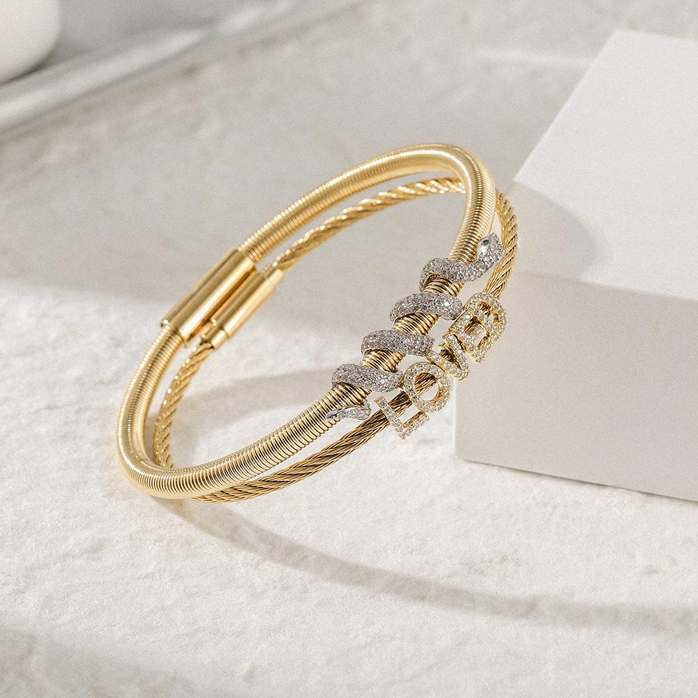 Snake Coiled Loved Pavé Bangle Set