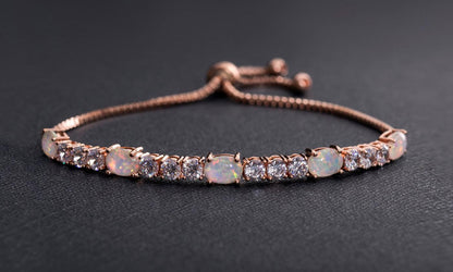 Fiery Opal Tennis Bracelet Made with  Crystals in Rose Gold