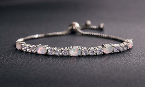 Fiery Opal Tennis Bracelet Made with  Crystals in Rose Gold