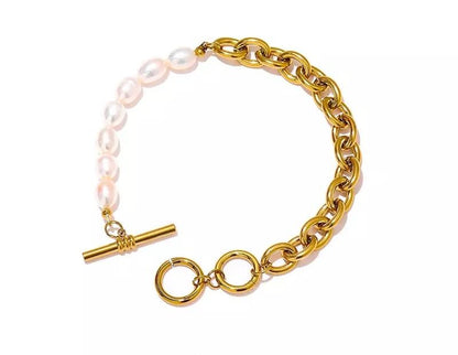 Pearl Bracelet with Link Chain and Toggle Clasp