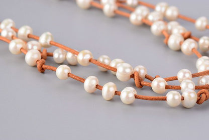 Pearls Choker Freshwater Pearl Natural Leather 3