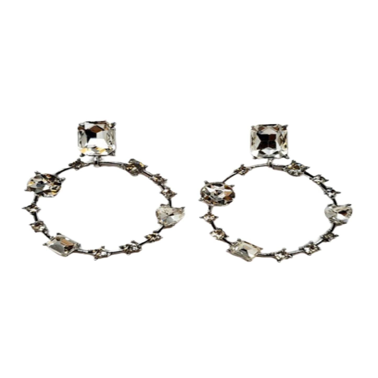 Metal With Multi Crystal Stone Ring Earrings