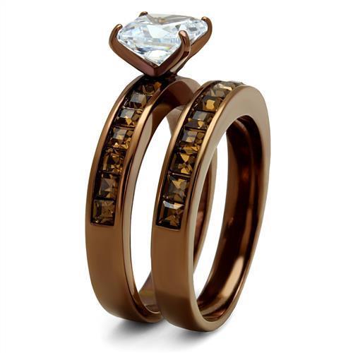 TK2954 - IP Coffee light Stainless Steel Ring with AAA Grade CZ  in