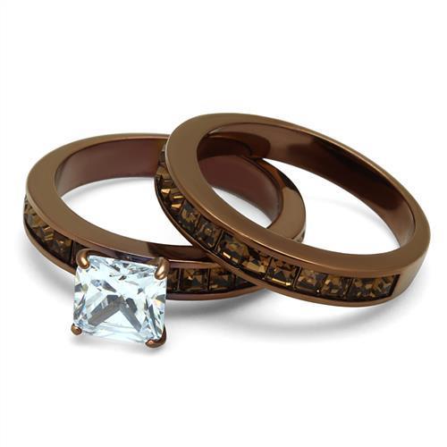 TK2954 - IP Coffee light Stainless Steel Ring with AAA Grade CZ  in