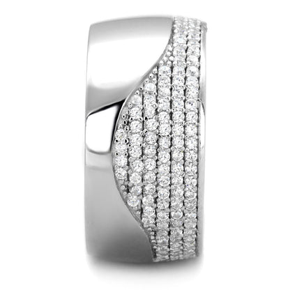 TS378 - Rhodium 925 Sterling Silver Ring with AAA Grade CZ  in Clear