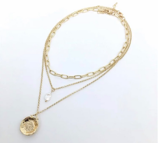 Three Layered Necklace with Coin Pendant