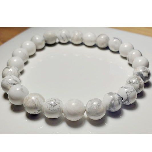 8mm White Howlite Beaded Elastic Stretch Bracelet