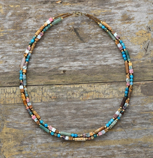 Women Choker Semi Precious Stone Seed Beads Choker