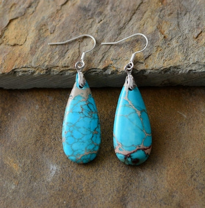 Women Luxury Earrings Natural Stones Teardrop