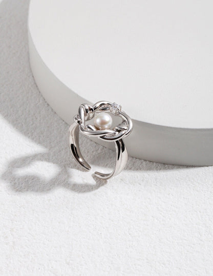 Twist Floral Pearl Open Ring