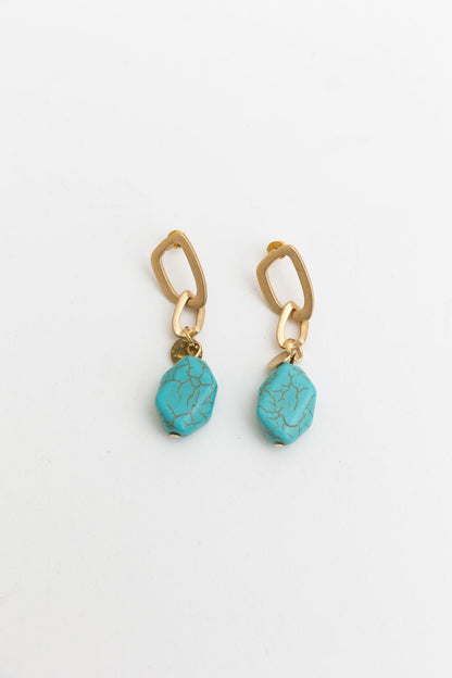 Turquoise Stone Drop Chain Earrings