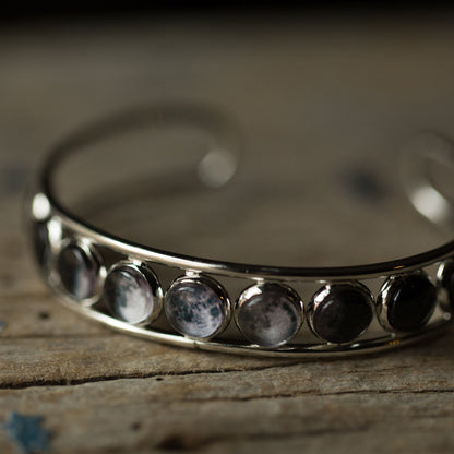 Moon Phase Silver Cuff Bracelet