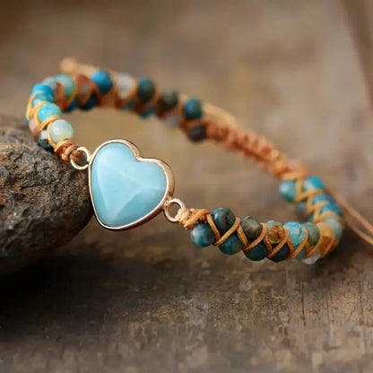 Amazonite Heart Charm Macrame Bracelet