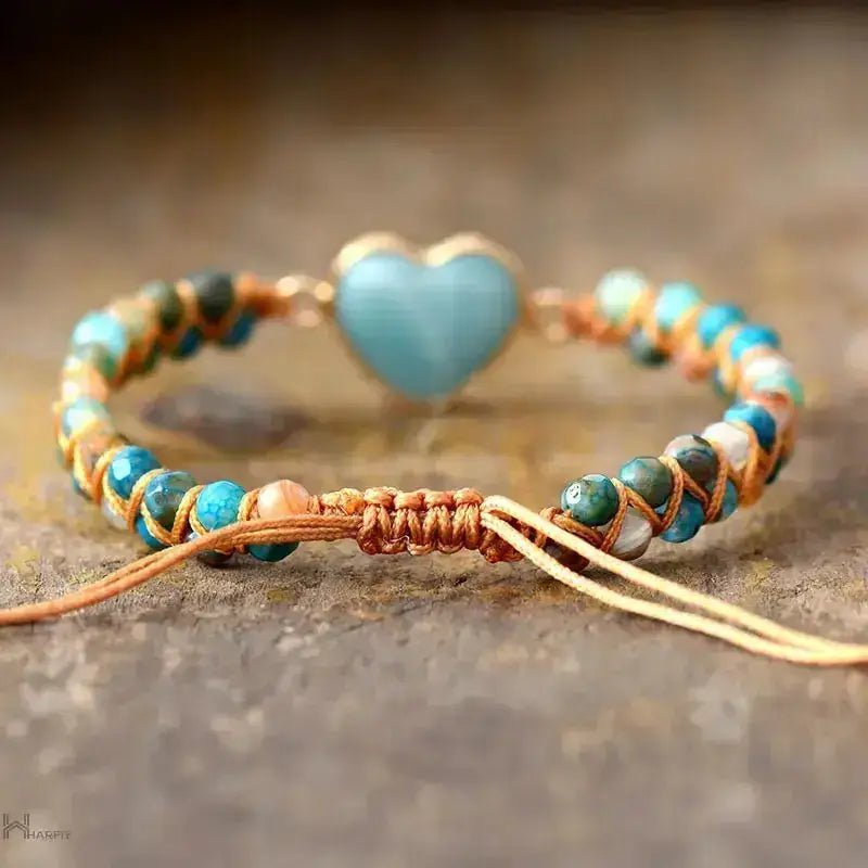 Amazonite Heart Charm Macrame Bracelet