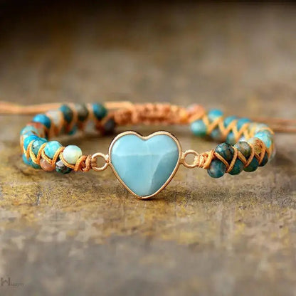 Amazonite Heart Charm Macrame Bracelet