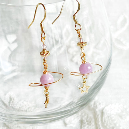 Amethyst Stone Purple Planet and Star Drop Earrings