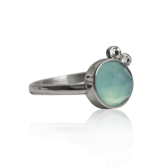 Aqua Chalcedony & White Topaz Sterling Silver Ring