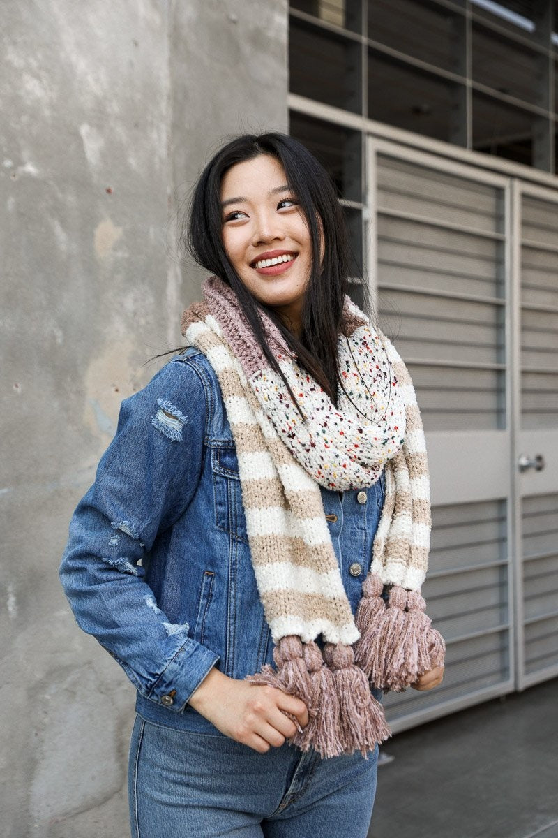 Boho Speckle Stripe Tassel Scarf