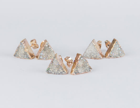 White triangle druzy earrings, gold plated earrings