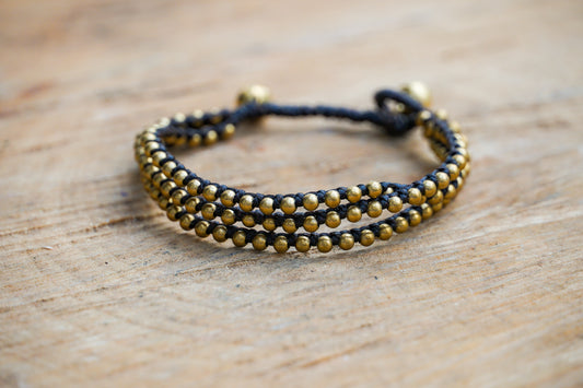 Golden Triple Strand Boho Brass Bracelet, Hippie Bracelet