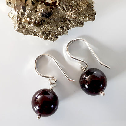 Gem Ball Earrings - Garnet Wire Wrapped