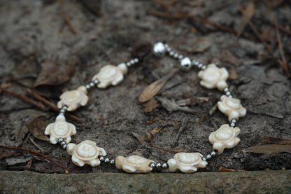 White Turtle Boho Silver Anklet