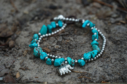 Boho Elephant Silver Stone Bracelets