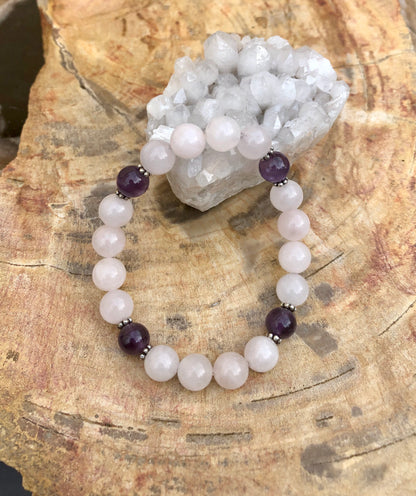 Rose Quartz & Amethyst Stretch Bracelet! Genuine Crystals!