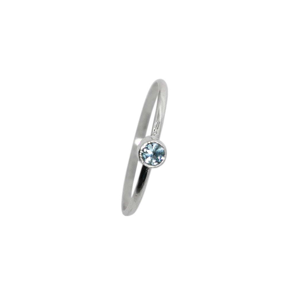 Dainty Blue Topaz Solitaire Tube Sterling Silver Ring