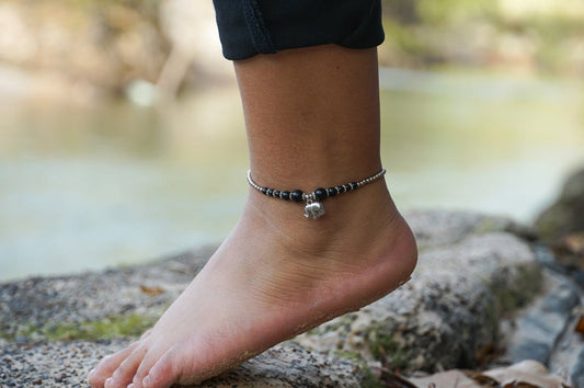 Black Elephant Pendant Boho Silver Anklet