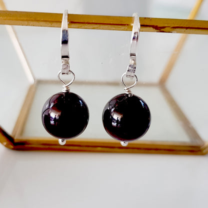 Gem Ball Earrings - Garnet Wire Wrapped