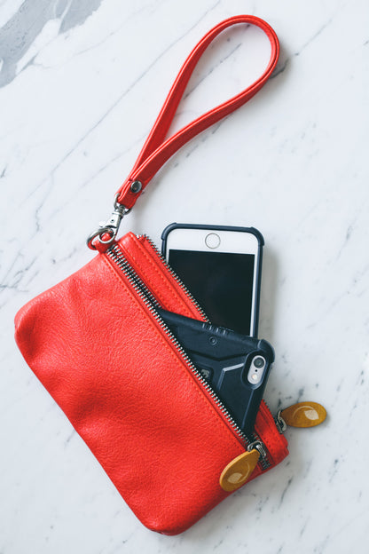 Vegan Leather Brighton Wristlet - Coral