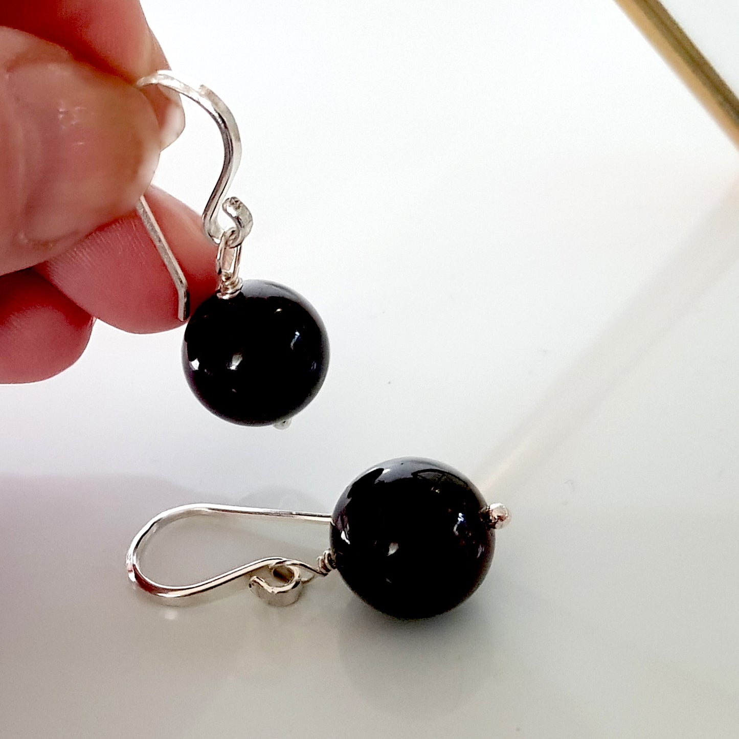 Gem Ball Earrings - Garnet Wire Wrapped