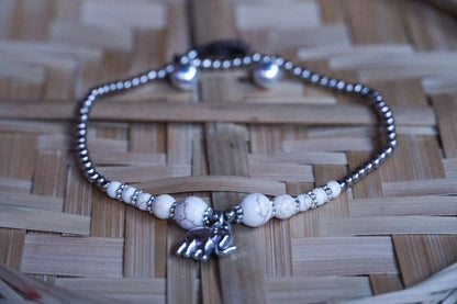 White Elephant Pendant Boho Silver Anklet