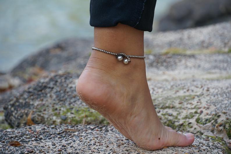 White Elephant Boho Silver Anklet