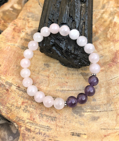 Rose Quartz & Amethyst Stretch Bracelet! Natural Crystals!