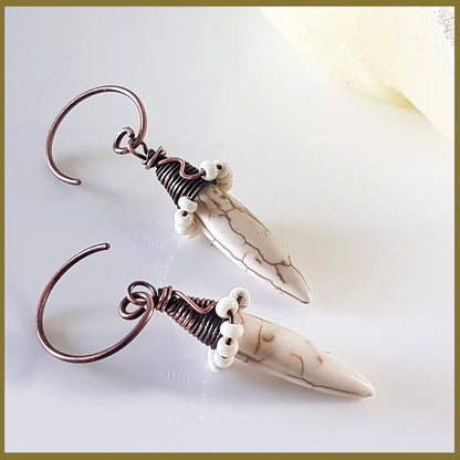 Copper Wire Wrapped Howlite Spike Earrings