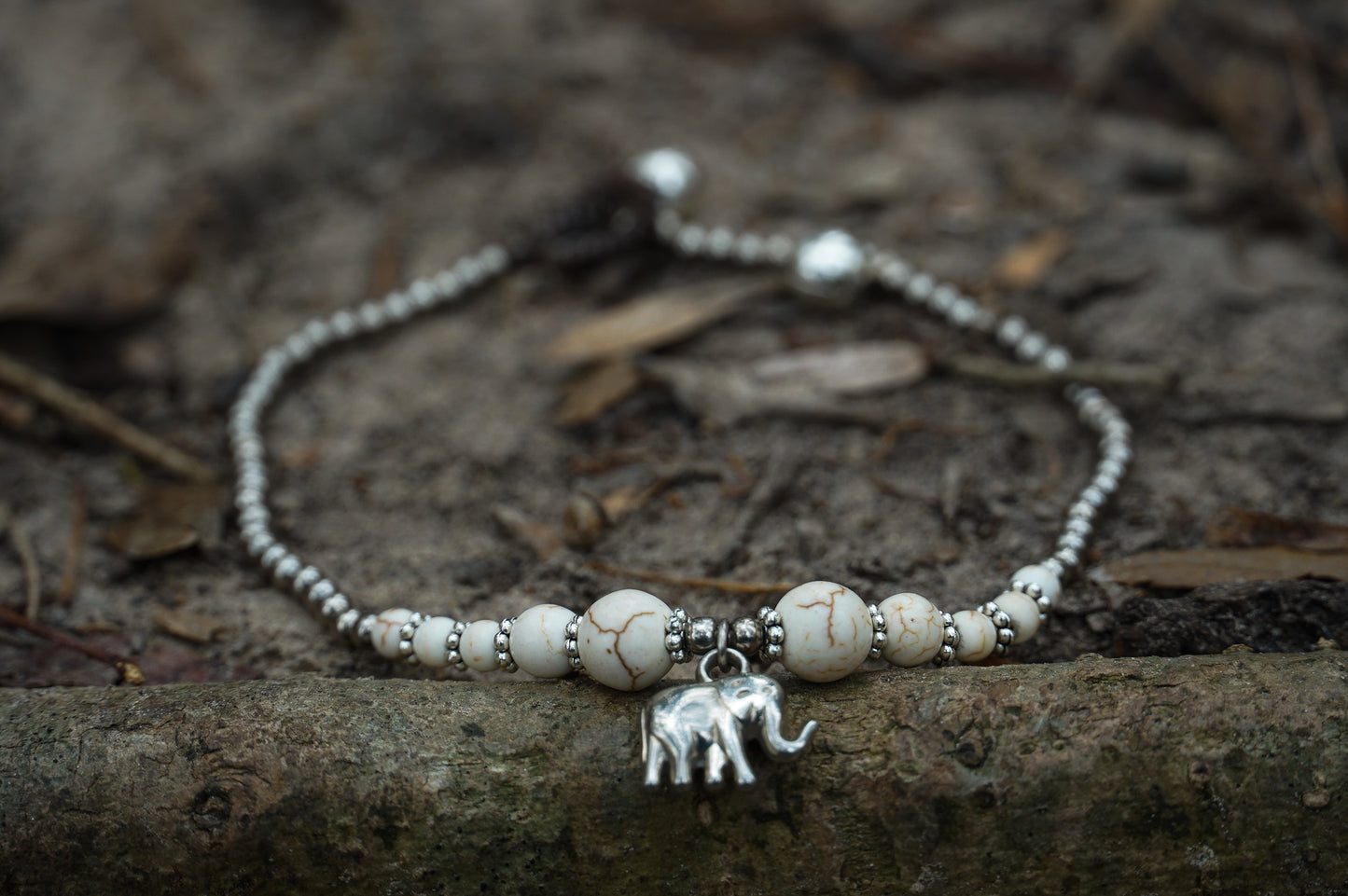 White Elephant Pendant Boho Silver Anklet