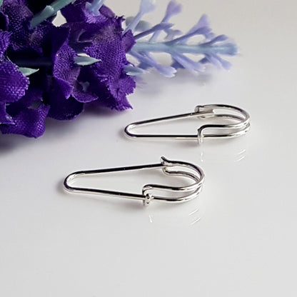 925 Sterling Silver Safety Pin Inspired Earrings