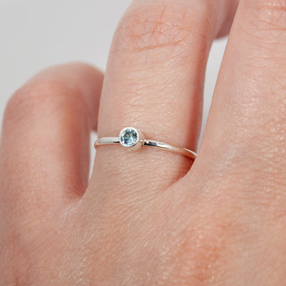 Dainty Blue Topaz Solitaire Tube Sterling Silver Ring